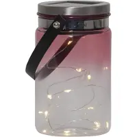 Star Trading LED Solarglas TINT - LED Drahtlichterkette - Lichtsensor - H:15cm, D: 9cm - mit Aufhänger - pink