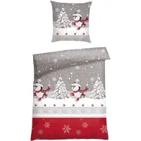 Schiesser Bettwäscheset Telso | Winterprint | Feinbiber | 2-teilig | 100% Baumwolle | Kuschelweich | YKK-Reißverschluss | 135x200 cm + 80x80 cm | Grau