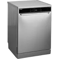 Sharp QW-NA3YF42AI-DE Freistehender Geschirrspüler mit Besteckschublade (60cm), (14 Gedecke, EEK A), (9 Programme, AquaStop), Edelstahl