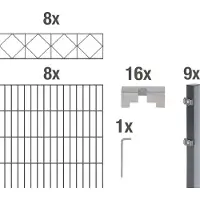 Alberts Doppelstabmattenzaun Bergen, Höhe 140 cm, Länge 16 m, 2 m Matte, anthrazit, zum Einbetonieren