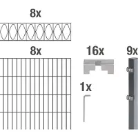 Alberts Doppelstabmattenzaun Eleganz, Höhe 120 cm, Länge 16 m, 2 m Matte, anthrazit, zum Einbetonieren