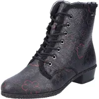Rieker Damen Stiefelette Schnürboot Blumenmuster Leder Blockabsatz Y0703, Größe:40 EU, Farbe:Schwarz