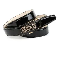 Anthoni Crown Ledergürtel , Damen, Gr. 100, schwarz, Leder, unifarben, Gürtel Ledergürtel, mit goldfarbener, gemusterter Glas-Schließe