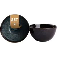 Palmer Eccentric tiefe Schalen - 2er-Set, Steinzeug, Ø 15 cm, 0,85 L, dunkelblau glänzend, braun umrandet, organische Form
