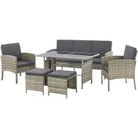 Juskys Polyrattan Gartenmöbel Sitzgruppe Turin Set 6 teilig - Outdoor Möbel grau-meliert