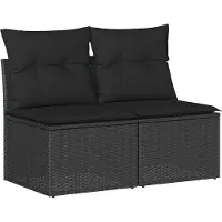 vidaXL 2-tlg. Garten-Sofagarnitur mit Kissen Schwarz Poly Rattan