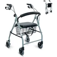 Mobiclinic , Rollator, faltbar und leicht, Gehhilfe, Mit Sitzfunktion, Gepolsterte Rückenlehne, Handbremsen, Ergonomische Griffe, Abnehmbarer Korb