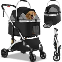 OEM Hundebuggy 4-Räder Aluminium schwarz 40kg Tragfähigkeit