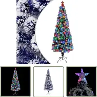 The Living Store Künstlicher Weihnachtsbaum mit LED Weiß & Blau 210 cm Glasfaser