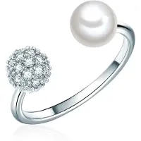 Lulu & Jane Perlen-Ring Messing Zirkonia Muschelkernperle in silber | Gr.: 56