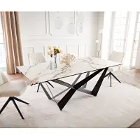DELIFE Esstisch Edge 200x100 Keramik Calacatta Luxe Weiß-Gold-Grau Spider Flachstahl Schwarz