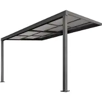 Juskys Terrassenüberdachung Jakarta 4x3 m mit Schiebedach - Terrassendach Aluminium - Doppelstegplatten - wetterfeste Überdachung mit UV-Schutz - Grau