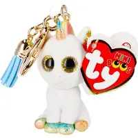 TY - Mini Boos Clips Key Ring - Unicorn - Pixy - White - With blue tassel - The fashionable keychain
