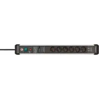 Brennenstuhl Premium-Protect-Line 6-fach Steckdosenleiste, 3 m Kabel, 60.000A Überspannungsschutz, 2 USB-Ports, eloxiertes Aluminium, schwarz/alusilber