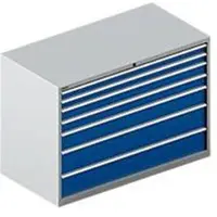 Schäfer Shop Schubladenschrank WSK 78–36 E, Stahl, 7 Schübe, 75 kg Traglast, B 1431 mm x T 725 mm x H 1000 mm, weißalu/enzianblau