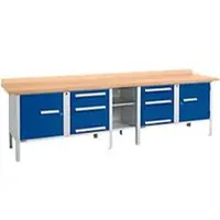 Schäfer Shop Kastenwerkbank PWi 300-2, Buche Multiplexplatte, bis 750 kg, B 3000 x T 700 x H 840 mm, Enzianblau