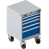Schäfer Shop Schubladenschrank mit Rollen WSK 27-27, 6 Schübe, bis 75 kg, B 564 x T 572 x H 870 mm, weißaluminium/enzianblau