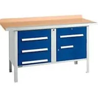 Schäfer Shop Kastenwerkbank PWi 150-5, Buche Multiplexplatte, mit Stahlkante, bis 750 kg, B 1500 x T 700 x H 840 mm, Enzianblau