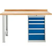 Schäfer Shop Modulare Werkbank , Grundeinheit, Buche Multiplexplatte, bis 500 kg, B 1500 x T 700 x H 840 mm, Lichtgrau ral 7035/Enzianblau ral 5010