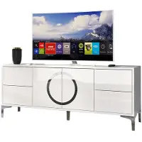 Dancan Eva Moderne Möbel Mit Silbernen Akzenten / Hochglanz / Tv-Schrank / 4 Schubladen / 150 Cm / Weiß