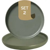 Palmer Sandy Loam Teller flach - 2er-Set, Steinzeug, Ø 17 cm, grün, matt glänzend gesprenkelt, kompakter Stil, für Brotzeit, Snacks