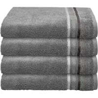 Schiesser Handtuchset Skyline Color | Einfarbig | 4-teilig | 100% Baumwolle | Flauschig & Saugstark | 50x100 cm | Dunkelgrau