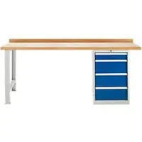 Schäfer Shop Modulare Werkbank , Grundeinheit, Buche Multiplexplatte, bis 500 kg, B 2000 x T 700 x H 840 mm, Lichtgrau ral 7035/Enzianblau ral 5010