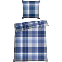 Schiesser Bettwäscheset Todd | Kariert | Feinbiber | 2-teilig | 100% Baumwolle | Kuschelweich | YKK-Reißverschluss | 135x200 cm + 80x80 cm | Braun-Blau