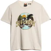 Superdry für Damen. W1011519A Reise-Souvenir-T-Shirt beige (S), Lässig, Baumwolle, Kurzarm