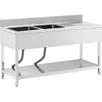 Royal Catering Doppelwaschbecken mit Abtropffläche und Rand 160 x 60 x 97 cm
