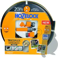 Hozelock Bewässerungsschlauch ø15mm x L 20m Tricoflex Ultramax , 5-lagig, robust und torsionssicher, grau mit Überdicken