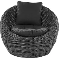 Beliani Gartenstuhl Schwarz Natur Rattangeflecht mit Polyester Kissen modernes Design Outdoor Lounging Möbel