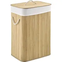 Juskys Bambus-Wäschekorb Curly - 72 L - Natur - Abnehmbarer Wäschesack