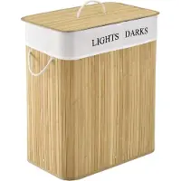 Juskys Bambus-Wäschekorb Curly - 100 L - Natur - Abnehmbarer Wäschesack