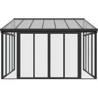 Juskys Wintergarten 12 m² - mit kristallklaren Wänden, Doppel-Schiebetüren & UV-Schutz – wasserdicht & winterfeste Überdachung aus Aluminium - Grau