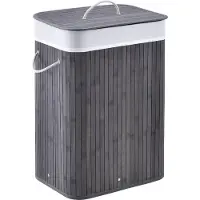Juskys Bambus-Wäschekorb Curly - 72 L - Grau - Abnehmbarer Wäschesack