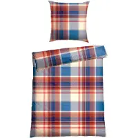 Schiesser Bettwäscheset Solange | Kariert | Feinbiber | 2-teilig | 100% Baumwolle | Kuschelweich | YKK-Reißverschluss | 155x220 cm + 80x80 cm | Orange-Blau