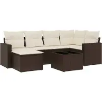 vidaXL 7-tlg. Garten-Sofagarnitur mit Kissen Braun Poly Rattan