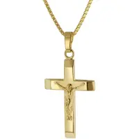 Trendor 39055 Kruzifix-Anhänger 22 mm Gold 333 mit goldplattierter Halskette