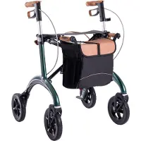 SALJOL Carbon Rollator Racing Green – Leichtgewicht 5,8 kg, faltbar, Weichreifen & Schleifbremse