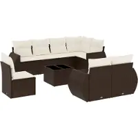 vidaXL 9-tlg. Garten-Sofagarnitur mit Kissen Braun Poly Rattan