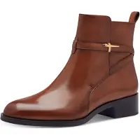 Tamaris Stiefelette , Damen, Gr. 42, Synthetik Textil, braun (cognac used), Glattleder, unifarben, Schuhe Stiefelette, Businessschuh, Ankleboots mit T-Logoverzierung, Topseller