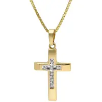 Trendor 15530 Kreuz 585 Gold 14K mit Zirkonia an vergoldeter Silberkette