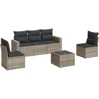 vidaXL 6-tlg. Garten-Sofagarnitur mit Kissen Hellgrau Poly Rattan