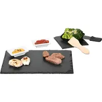Kesper Raclette-Set 10-tlg., Schiefer, naturbelassener Rand, 38141, inkl. 2 Schieferplatten, 4 Dipschalen, 2 Pfännchen-Untersetzer, 2 Spachtel