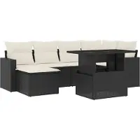 vidaXL 7-tlg. Garten-Sofagarnitur mit Kissen Schwarz Poly Rattan