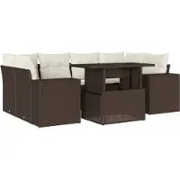 vidaXL 7-tlg. Garten-Sofagarnitur mit Kissen Braun Poly Rattan