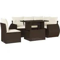 vidaXL 6-tlg. Garten-Sofagarnitur mit Kissen Braun Poly Rattan