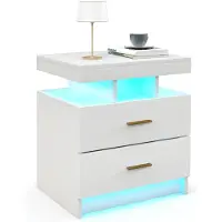 Coast LED Nachttisch Schwarz 50x40x58 cm - Hochglanz Beistelltisch mit 2 Schubladen und Fernbedienung