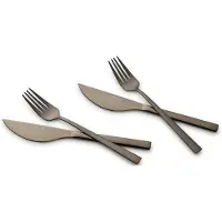 Echtwerk Pizzabesteck-Set, Pizzaset, Steakbesteck, Essbesteck 4-teilig 2 Personen, Mit 2 Pizzamessern und 2 Pizzagabeln aus Edelstahl, Farbe:Black
